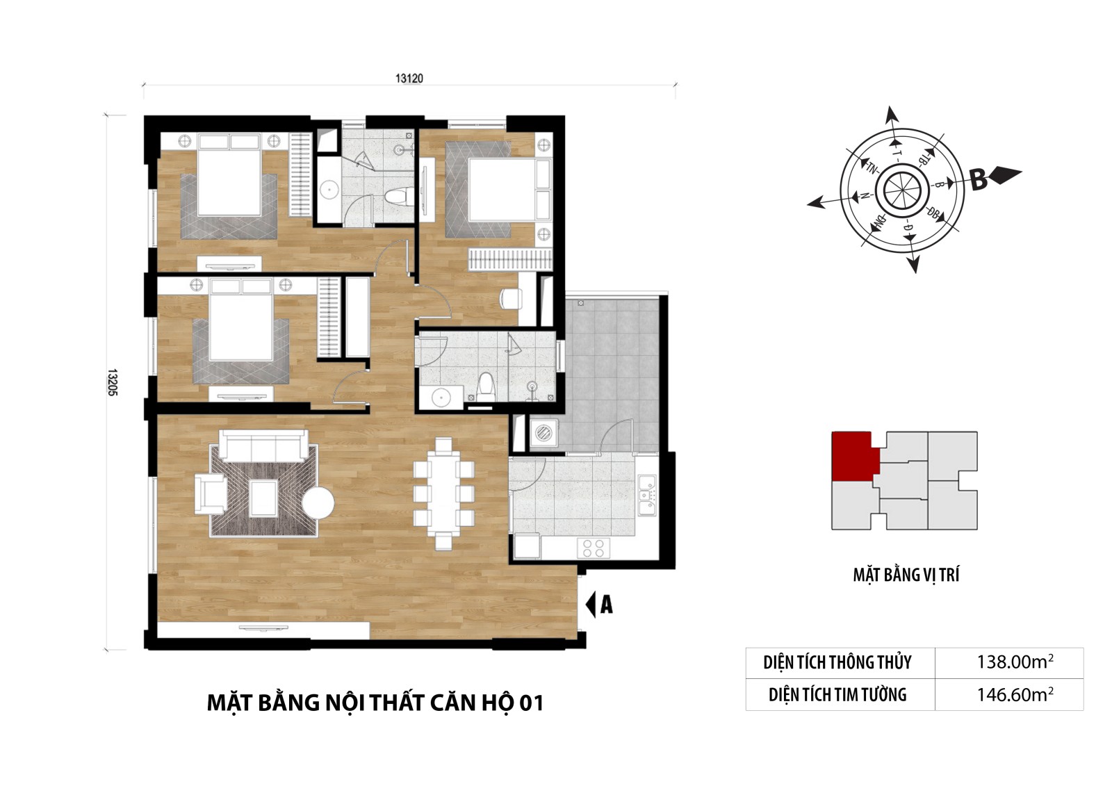 Mặt bằng căn hộ số 01 - Tòa Happy Tower - Hà Nội Paragon Cầu Giấy