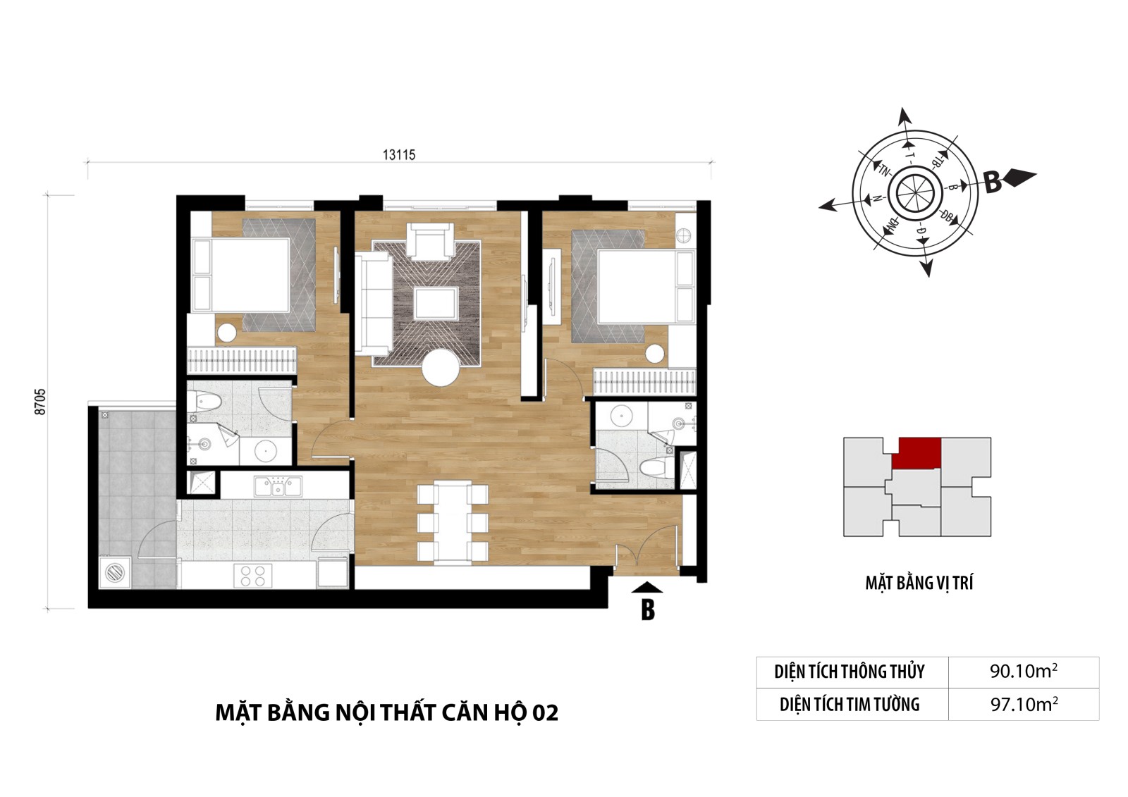 Mặt bằng căn hộ số 02 - Tòa Happy Tower - Hà Nội Paragon Cầu Giấy