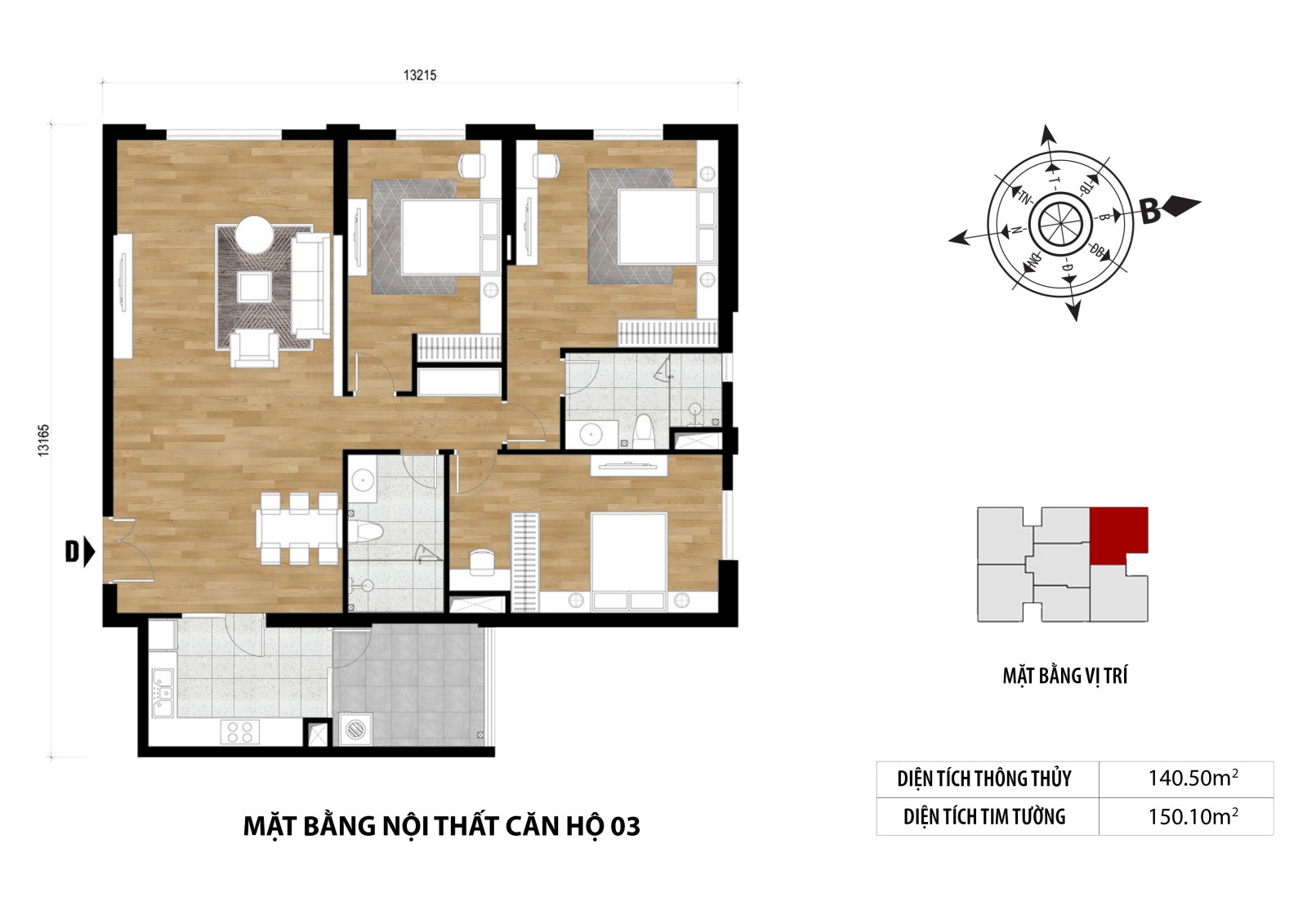 Mặt bằng căn hộ số 03 - Tòa Happy Tower - Hà Nội Paragon Cầu Giấy