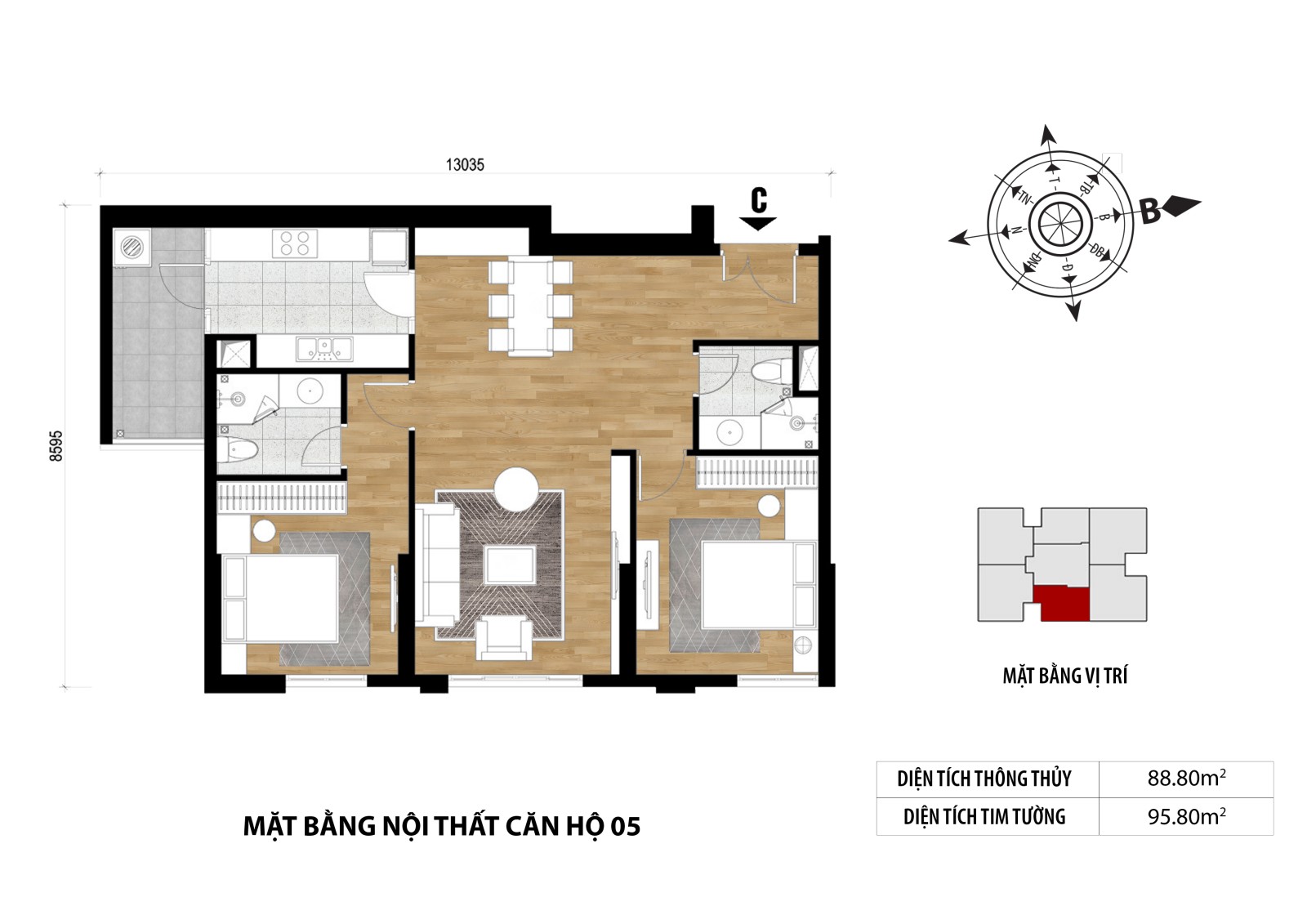 Mặt bằng căn hộ số 05 - Tòa Happy Tower - Hà Nội Paragon Cầu Giấy