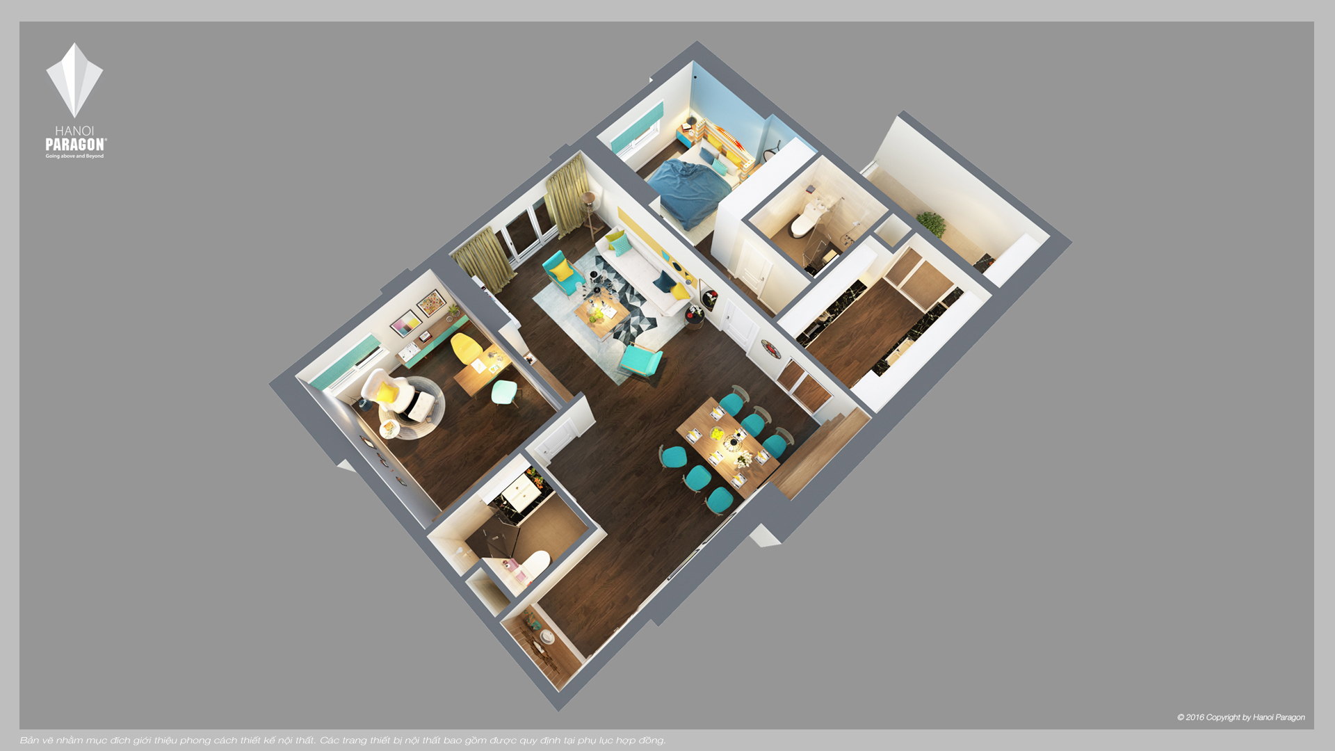 Căn 2 phòng ngủ 88m2 - 90m2 tòa A Happy Tower