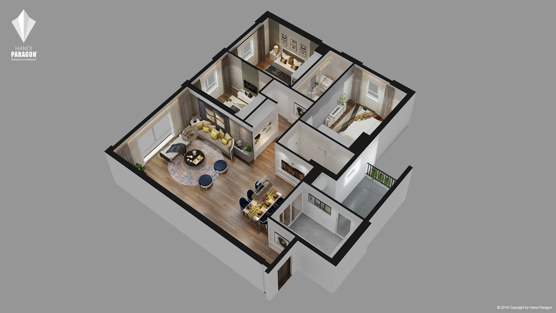 Căn 3 phòng ngủ 138m2 - 140m2 tòa A Happy Tower