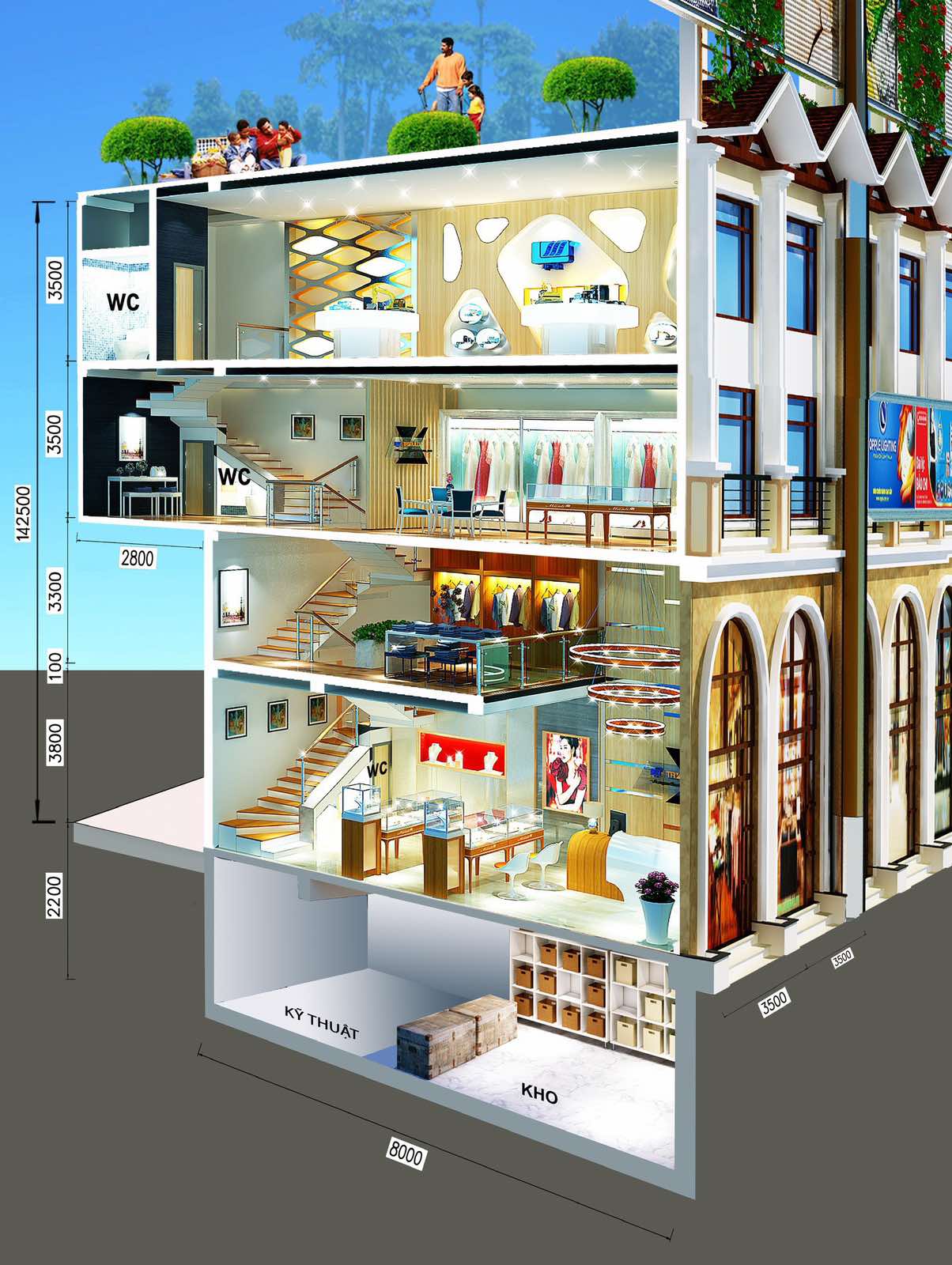 Phối cảnh kiến trúc công năng 1 Shop House Chợ Du lịch Lào Cai