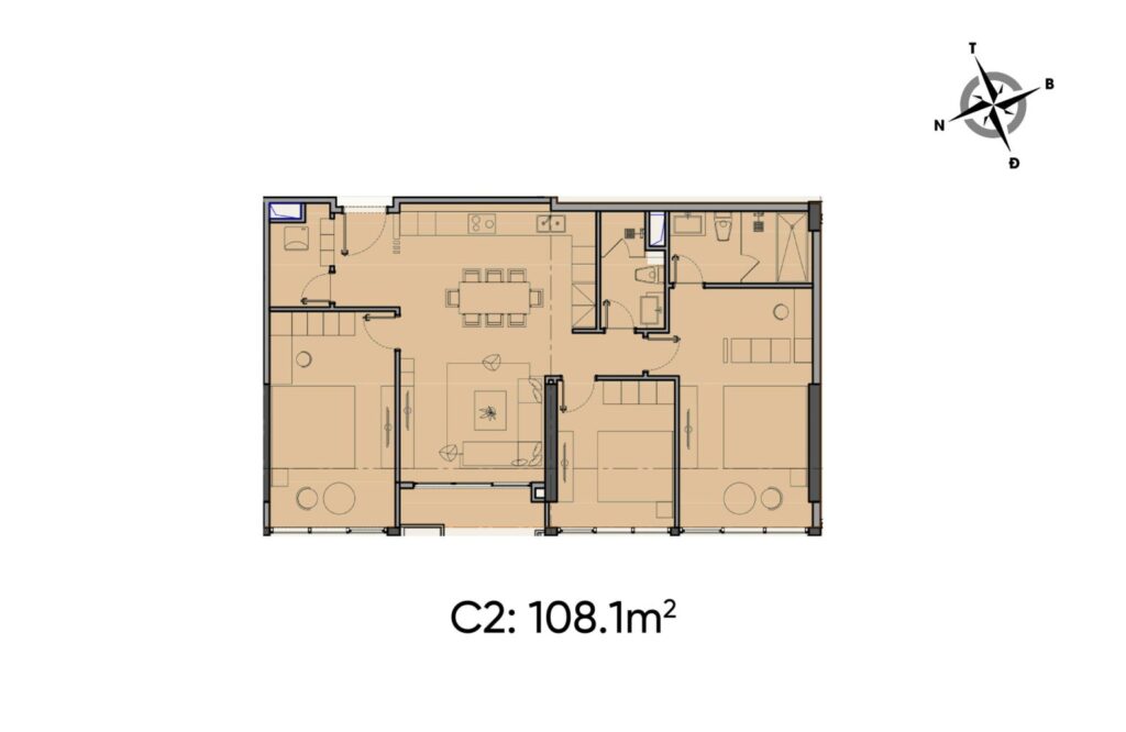 thiết kế căn hộ 3 phòng ngủ chung cư celestine westlake